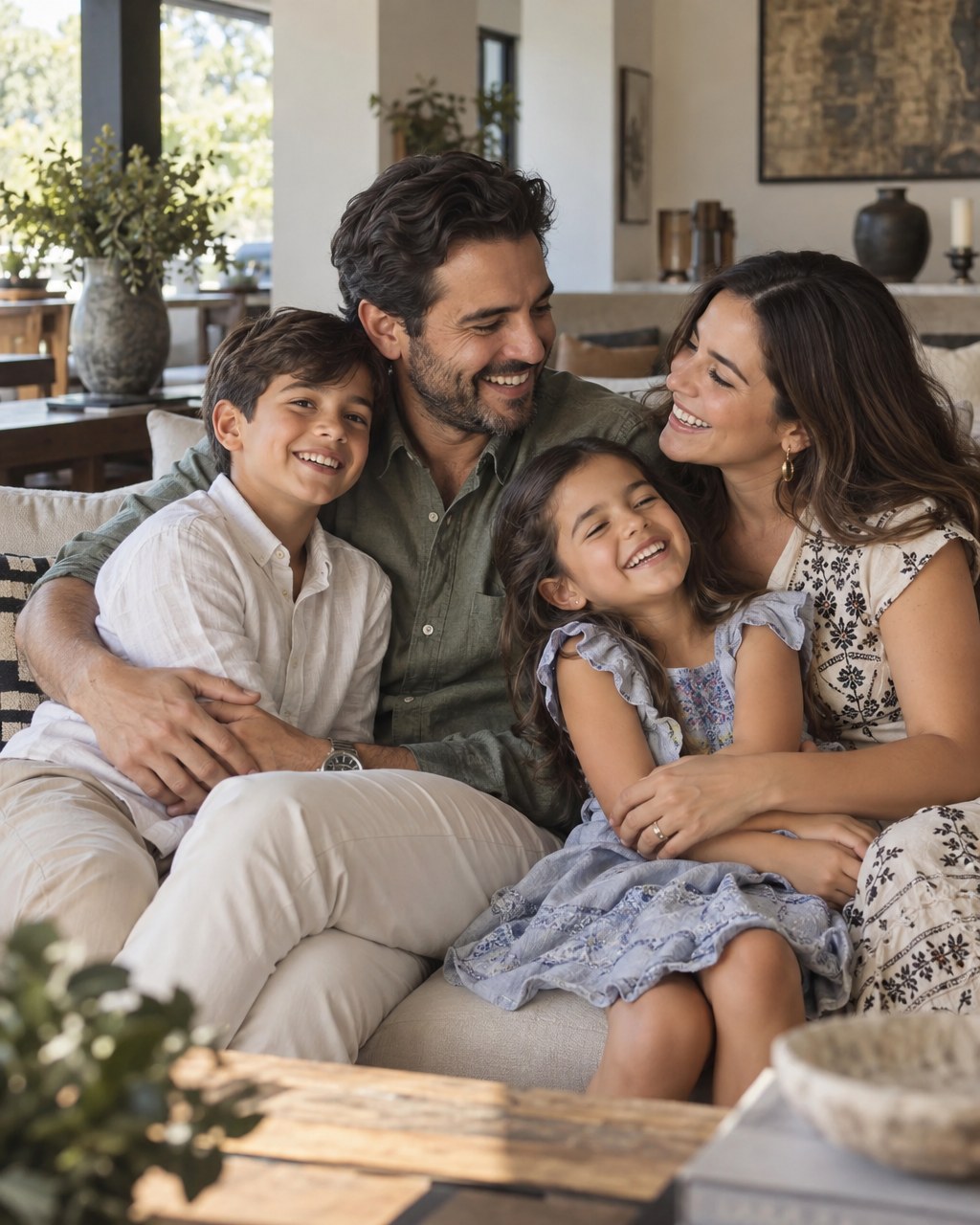 Familia mexicana feliz — papá, mamá, hijo e hija — Papás a Bordo